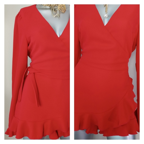 Lea & Viola "FIRE" Cocktail Ruffle Wrap Style Dainty Romper - Picture 4 of 6
